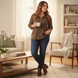 CROFT & BARROW Plus Size 3X  brown cable-knit Cardigan cropped bolero style